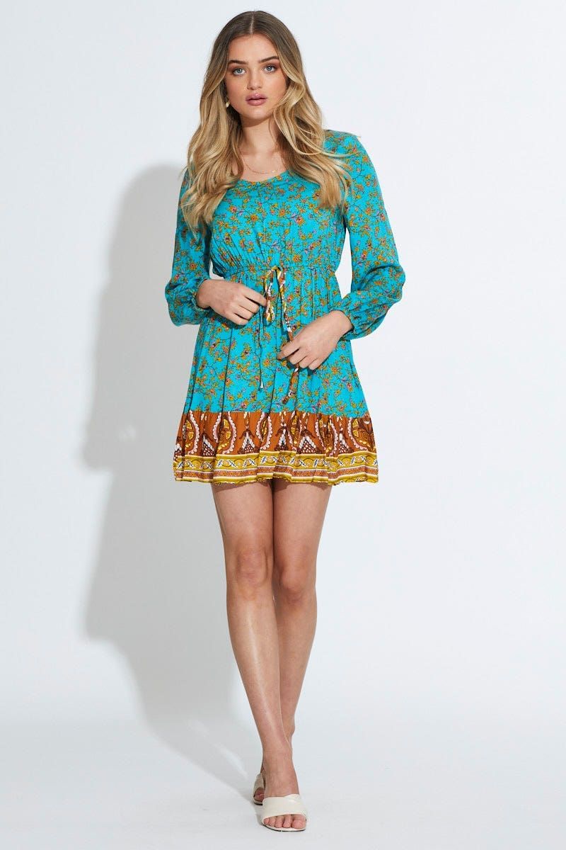 Print Mini Dress Long Sleeve V Neck sold by Ally Fashion product image thumbnail 2