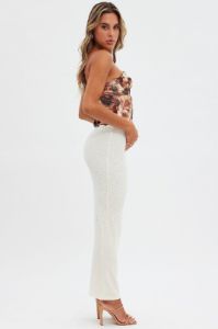Beige Textured Maxi Skirt sold by Ally Fashion