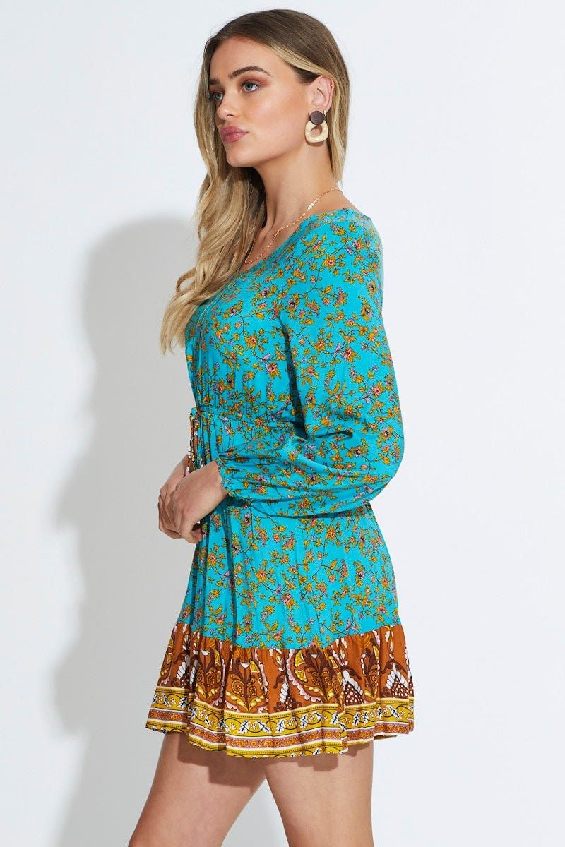 Print Mini Dress Long Sleeve V Neck sold by Ally Fashion product image thumbnail 3
