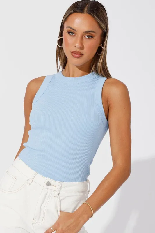 Blue Tank Top Sleeveless Crew Neck sold by Ally Fashion