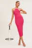 Pink Knit Dress Midi Halter Neck Binding Detail sold by Ally Fashion