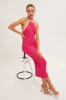 Pink Knit Dress Midi Halter Neck Binding Detail sold by Ally Fashion