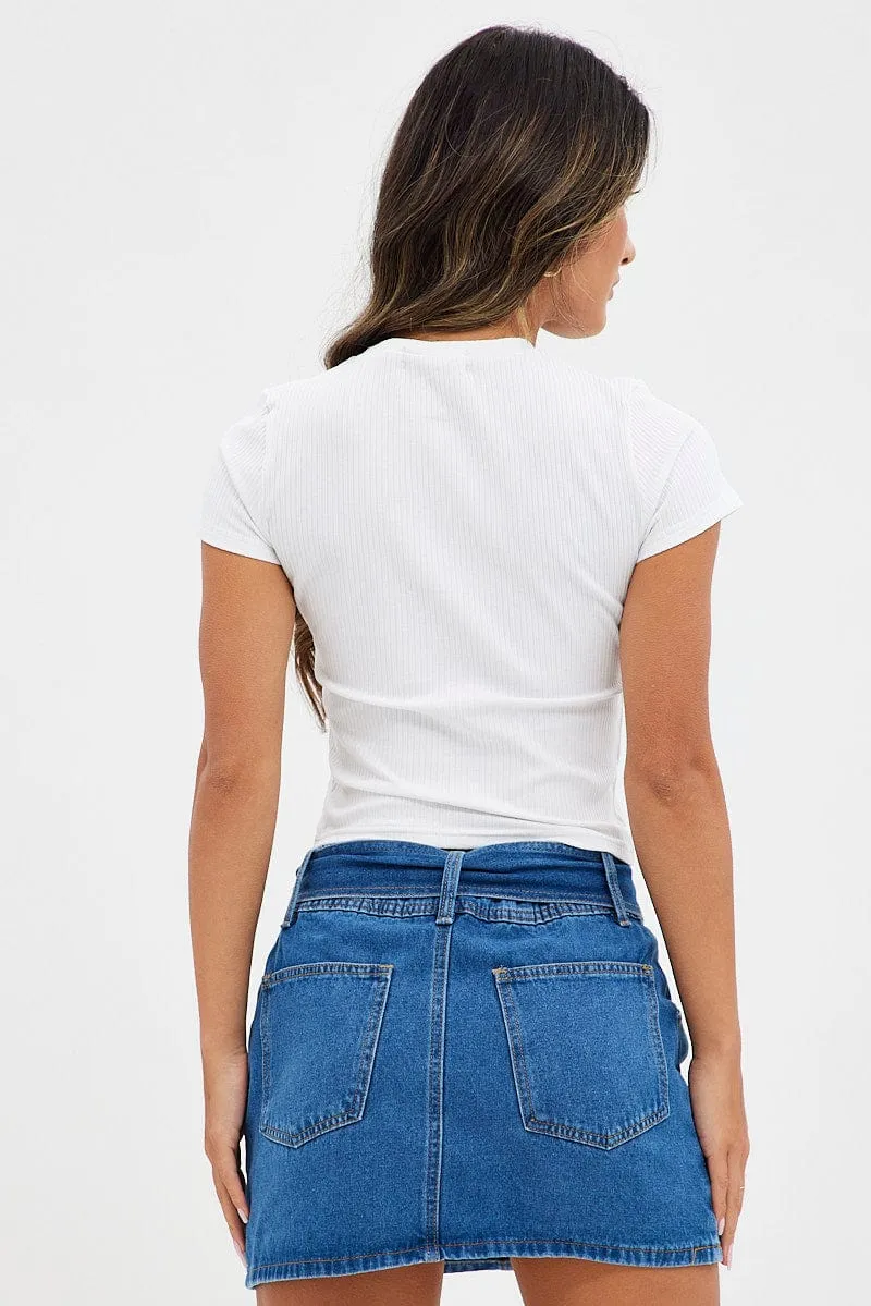 White Rib Tee Short Sleeves Crew Neck Longline Eye Print sold by Ally Fashion product image thumbnail 5