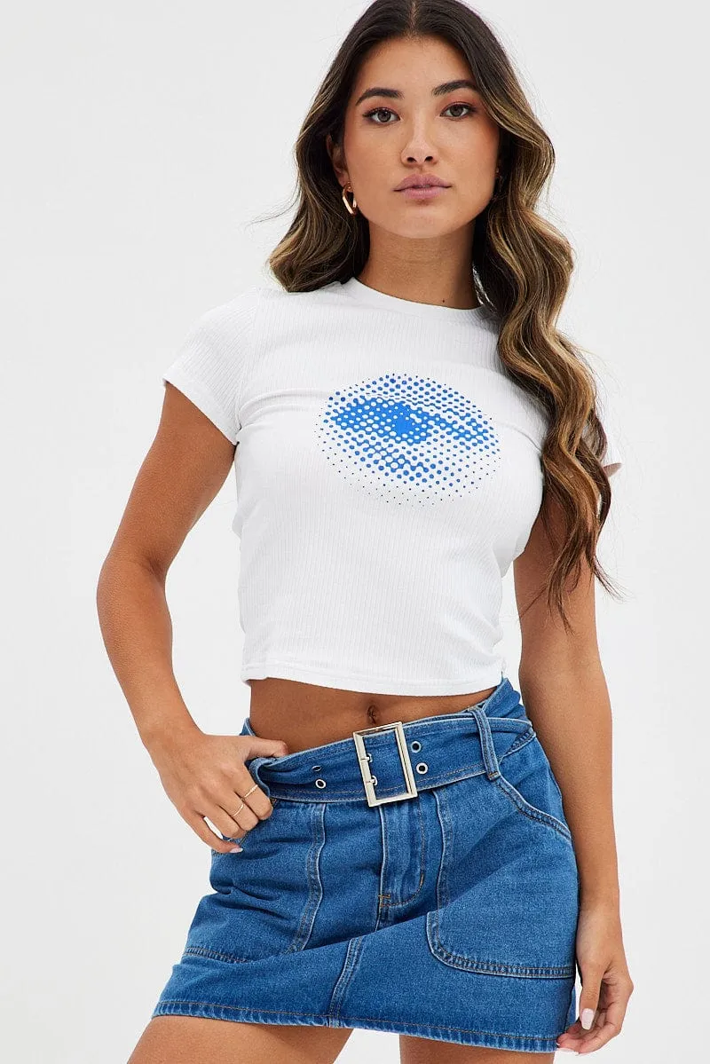 White Rib Tee Short Sleeves Crew Neck Longline Eye Print sold by Ally Fashion product image thumbnail 3