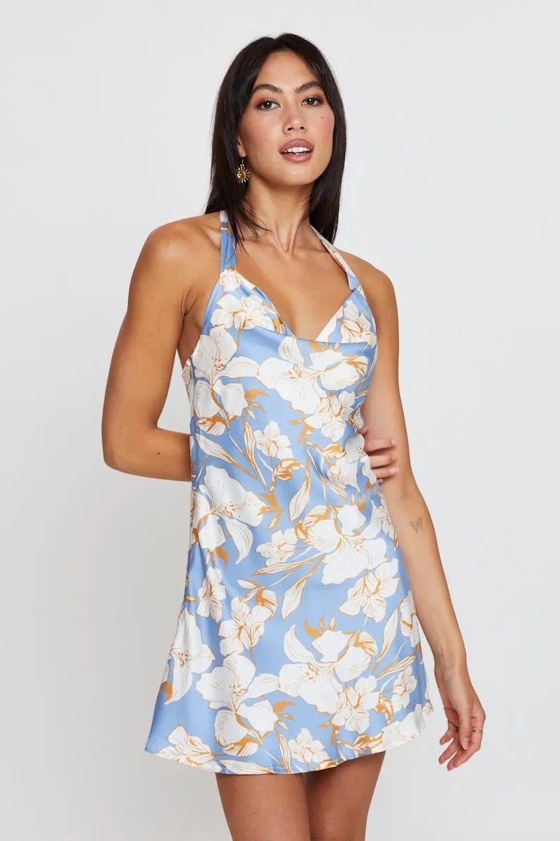 Print Slip Dress Evening Halter Neck Satin sold by Ally Fashion