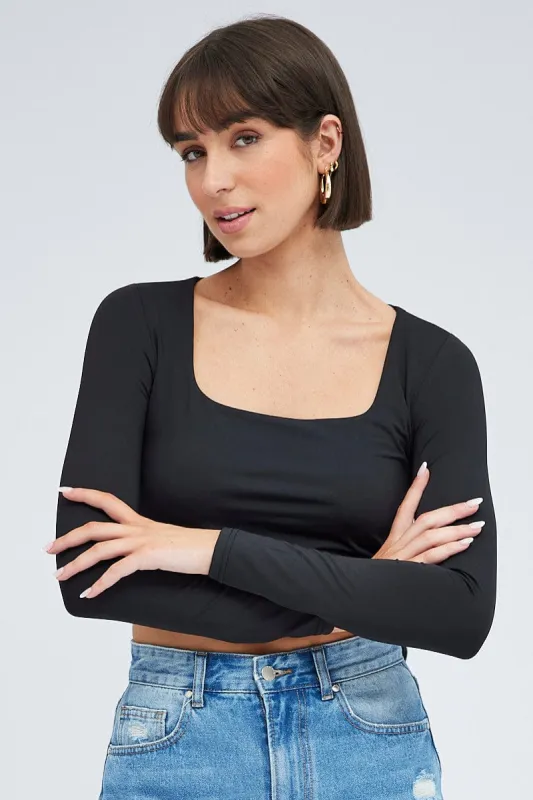 Black Top Long Sleeve Square Neck sold by Ally Fashion