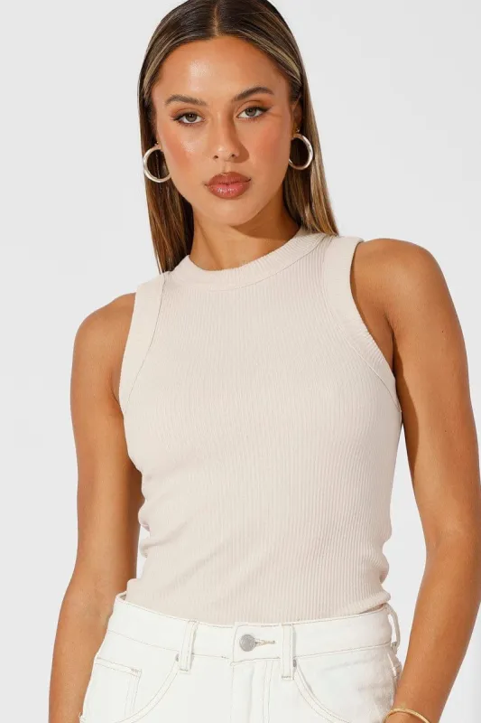Beige Tank Top Sleeveless Crew Neck sold by Ally Fashion