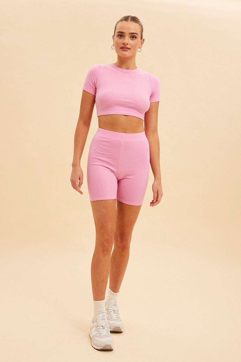 Pink Prea Rib Crew Neck Short Sleeve Crop Baby T-Shirt sold by Ally Fashion product image thumbnail 2