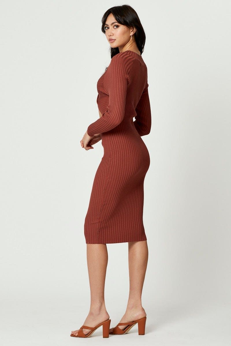 Beige High Neck Twist Detail Bodycon Knit Dress sold by Ally Fashion product image thumbnail 3