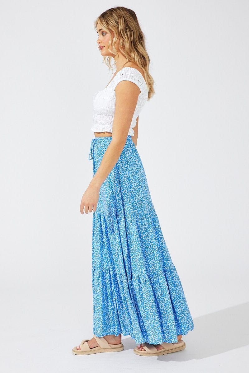 Blue Ditsy Maxi Skirt High Rise Elasticated Waist sold by Ally Fashion product image thumbnail 4