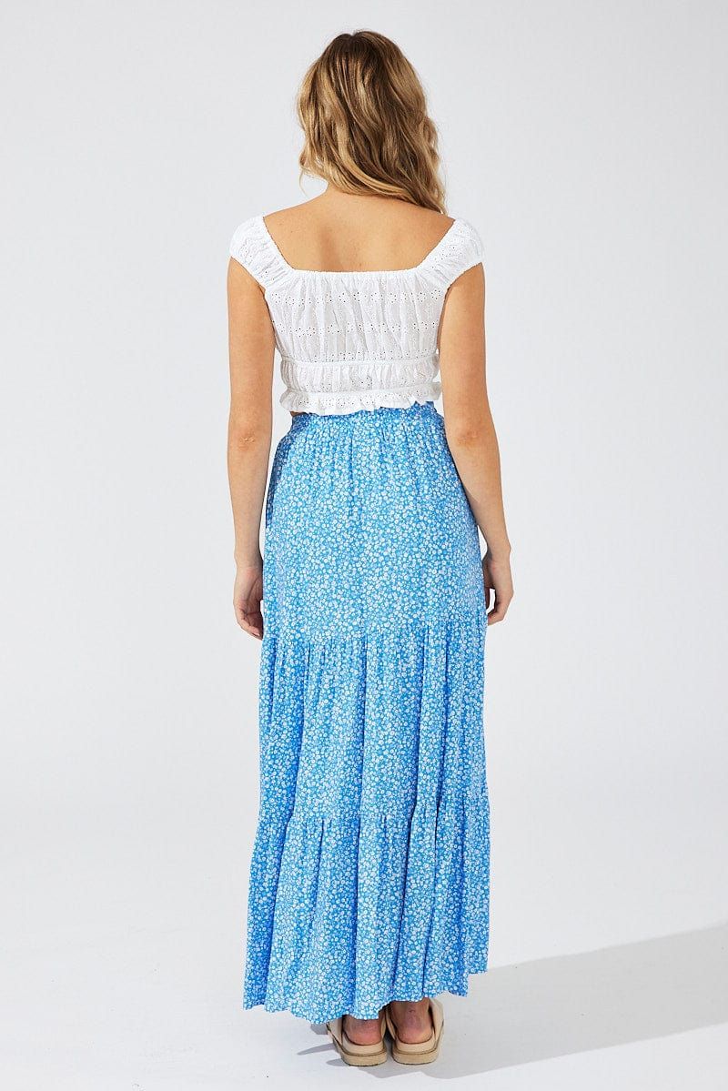 Blue Ditsy Maxi Skirt High Rise Elasticated Waist sold by Ally Fashion product image thumbnail 5