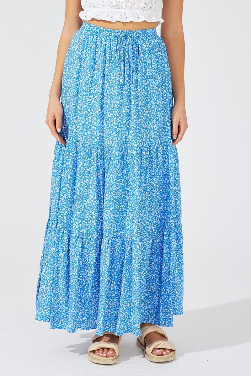 Blue Ditsy Maxi Skirt High Rise Elasticated Waist sold by Ally Fashion product image thumbnail 2