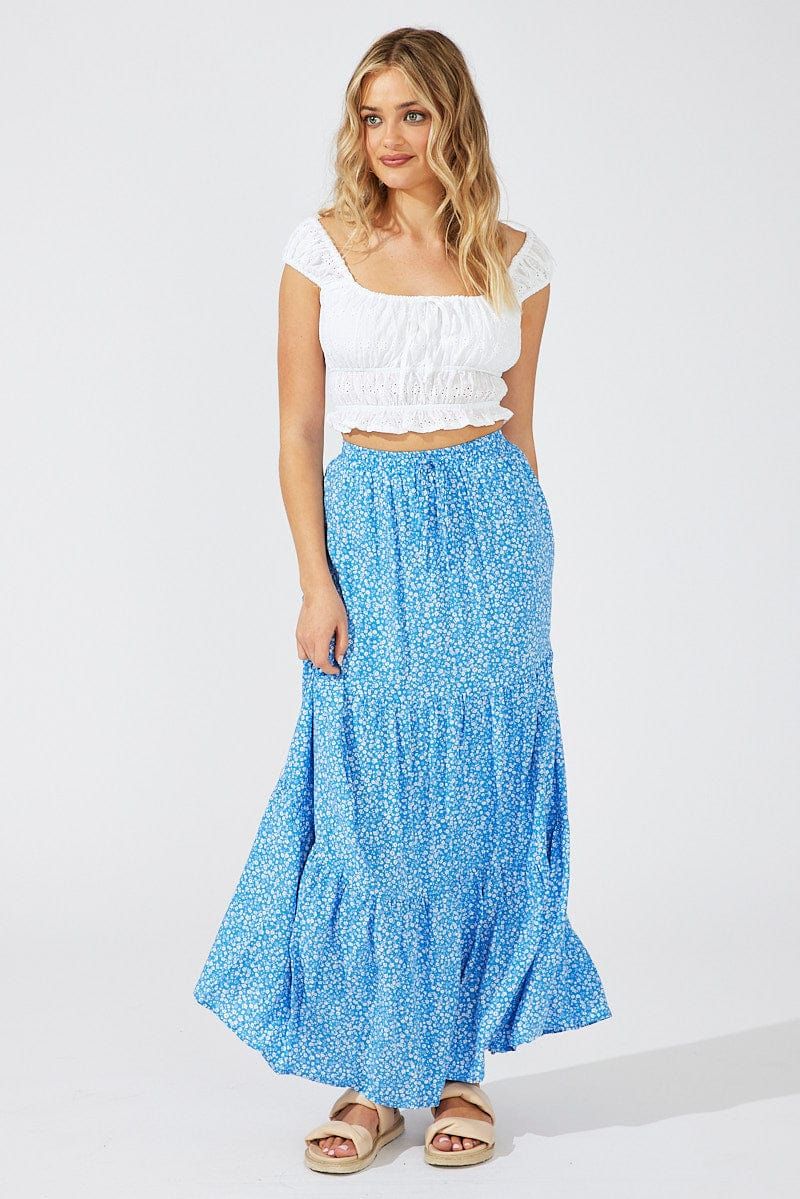 Blue Ditsy Maxi Skirt High Rise Elasticated Waist sold by Ally Fashion product image thumbnail 3