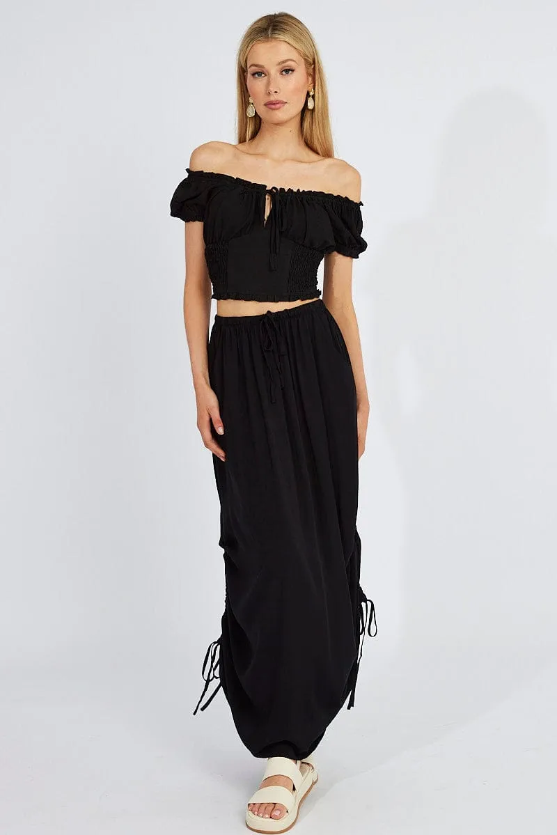 Black Ruched Top Short Sleeve sold by Ally Fashion