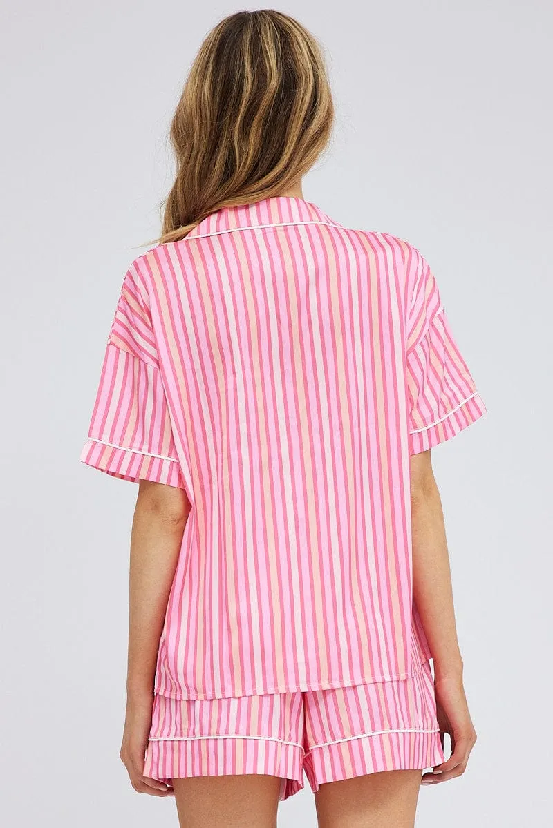 Pink Stripe Stripe PJ Satin Contrast Piping Pyjama Set sold by Ally Fashion product image thumbnail 5