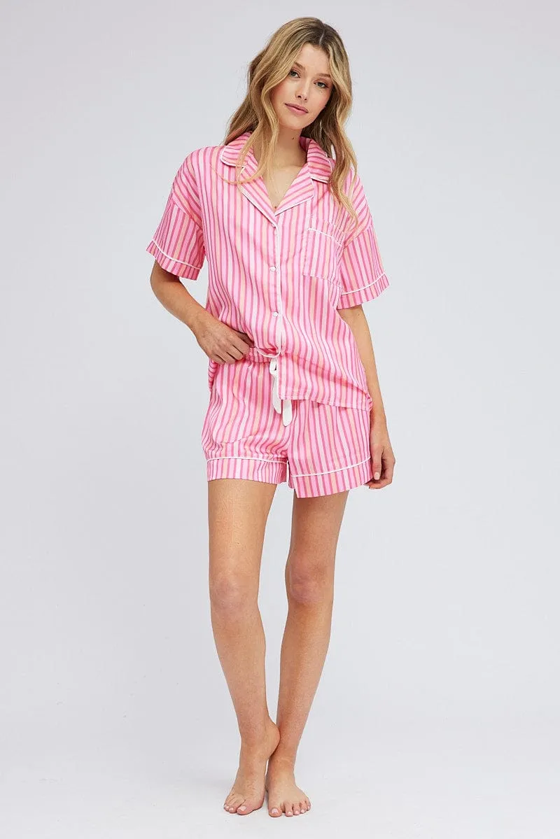 Pink Stripe Stripe PJ Satin Contrast Piping Pyjama Set sold by Ally Fashion product image thumbnail 2