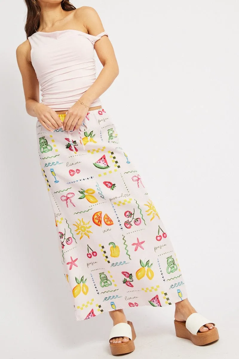 Pink Abstract Midaxi Skirt Relaxed Fit Elastic Waist sold by Ally Fashion