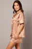 Brown Pj Set Satin Contrast Piping Pyjamas Set sold by Ally Fashion