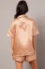 Brown Pj Set Satin Contrast Piping Pyjamas Set sold by Ally Fashion