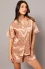 Brown Pj Set Satin Contrast Piping Pyjamas Set sold by Ally Fashion