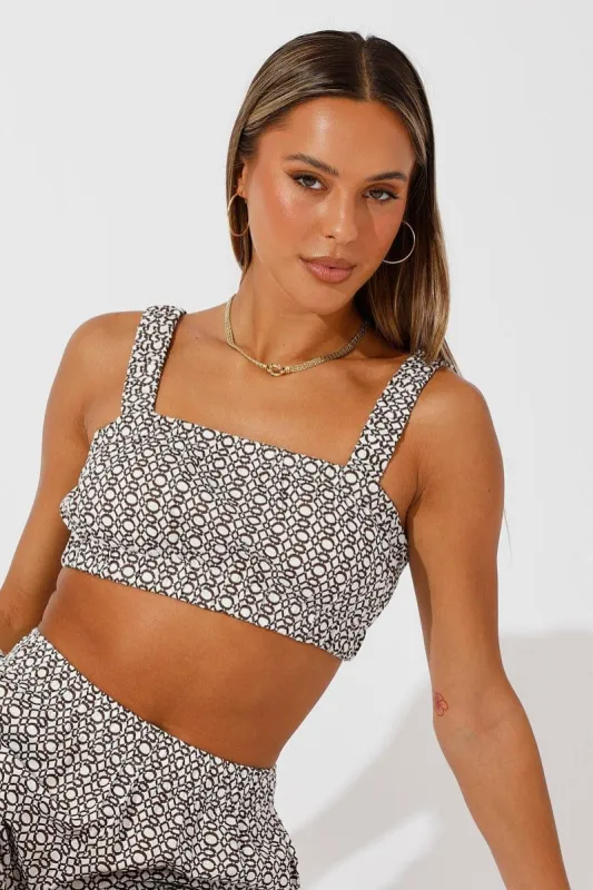 Brown Print Crop Top Square Neck sold by Ally Fashion