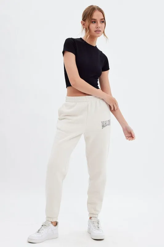 Beige Track Pants High Rise Jogger sold by Ally Fashion