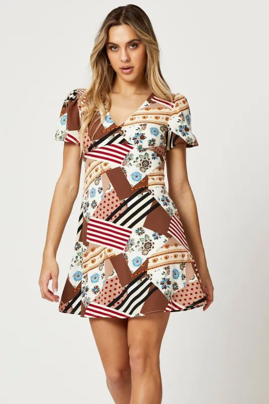 Print A Line Dress Short Sleeve sold by Ally Fashion
