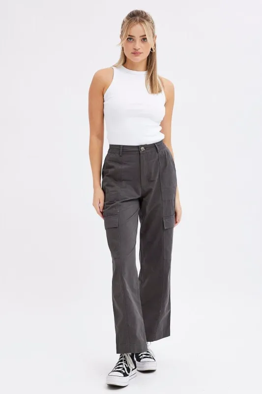 Grey Cargo Pants High Rise sold by Ally Fashion