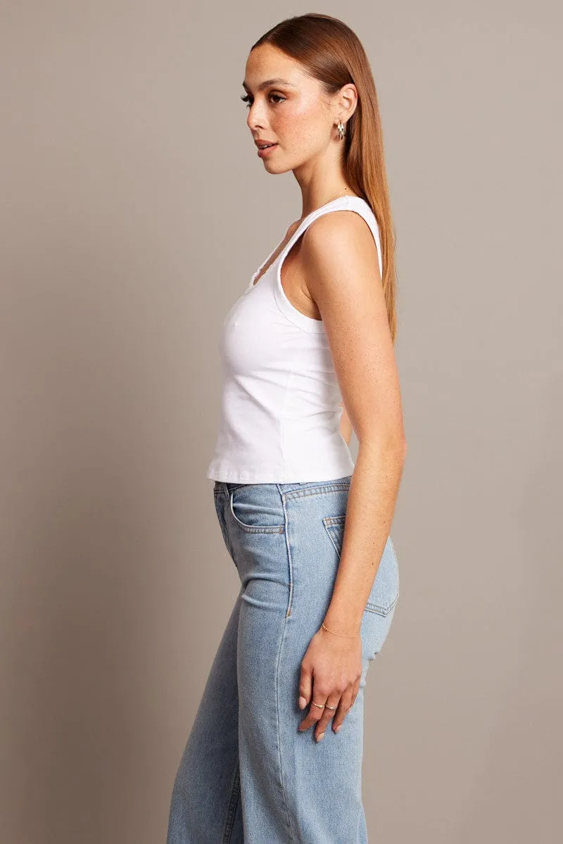 White Tank Top Scoop Neck Sleeveless sold by Ally Fashion product image thumbnail 4