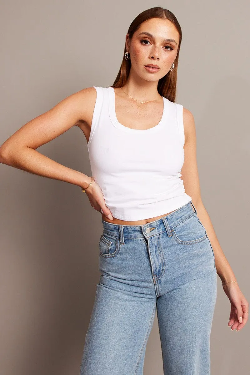 White Tank Top Scoop Neck Sleeveless sold by Ally Fashion