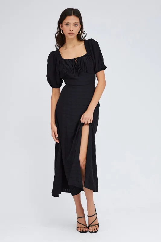 Black Midi Dress Short Sleeve Ruched Bust sold by Ally Fashion