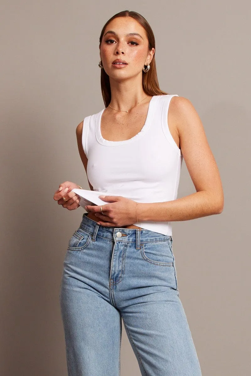 White Tank Top Scoop Neck Sleeveless sold by Ally Fashion product image thumbnail 3