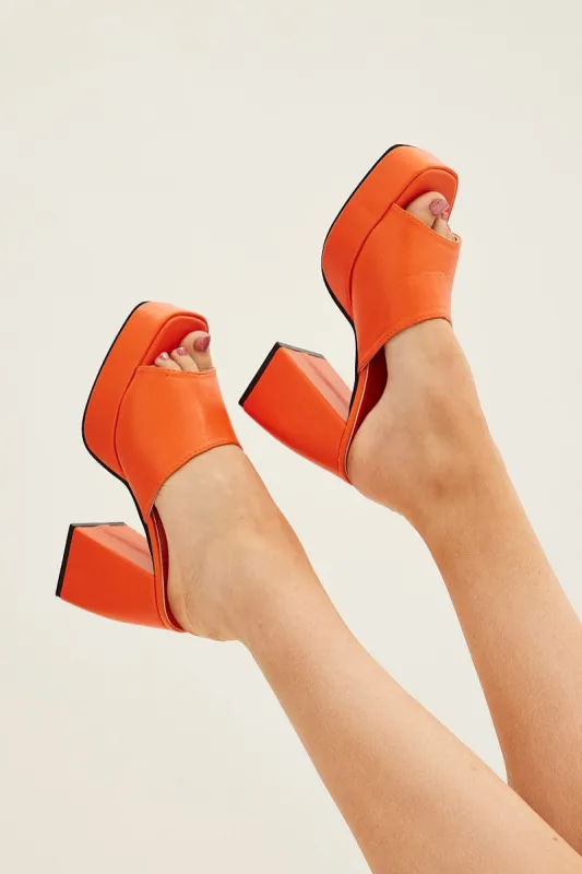 Orange Chunky Platform Mules Sandals sold by Ally Fashion