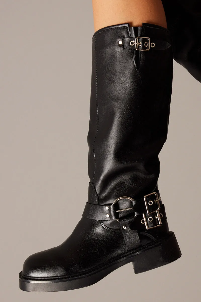 Black Buckle Detail Biker Boots sold by Ally Fashion product image thumbnail 3