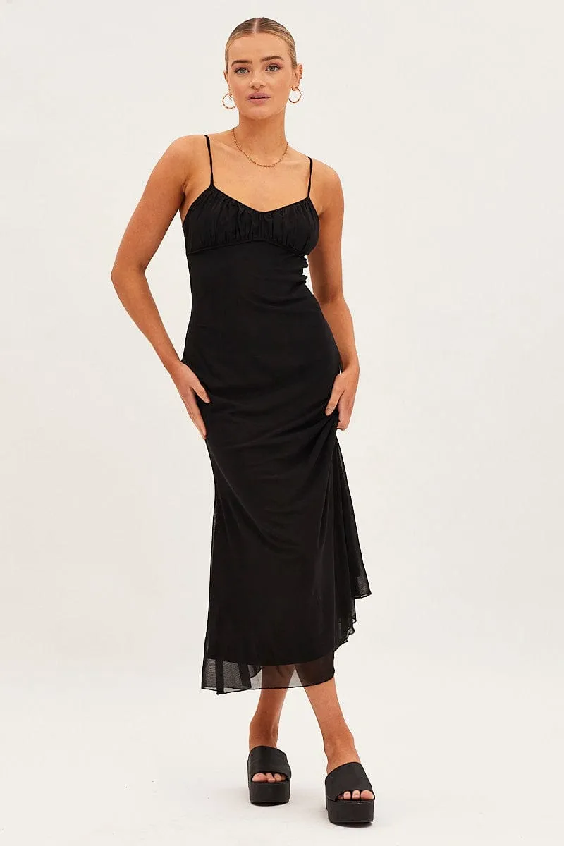 Black Maxi Dress Sleeveless Gathering Bust Mesh sold by Ally Fashion product image thumbnail 3