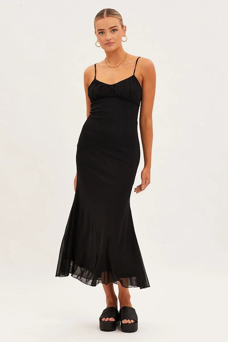 Black Maxi Dress Sleeveless Gathering Bust Mesh sold by Ally Fashion