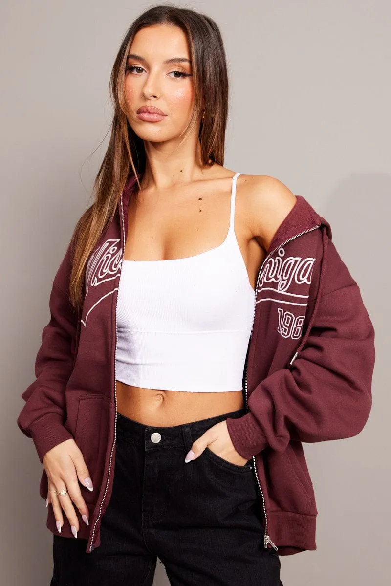 Red Graphic Zip Hoodie sold by Ally Fashion