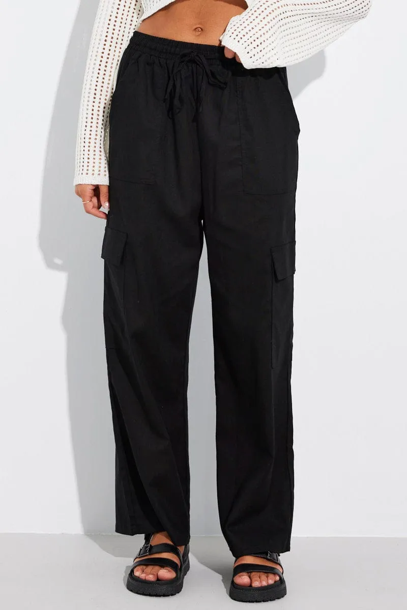 Black Relaxed Cargo Pant Elasticated Waist sold by Ally Fashion product image thumbnail 3