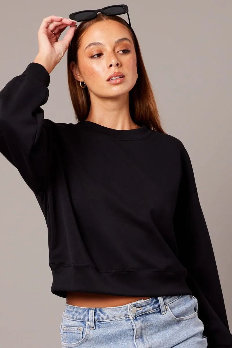 Black Crop Sweater Long Sleeve Oversized sold by Ally Fashion product image thumbnail 3