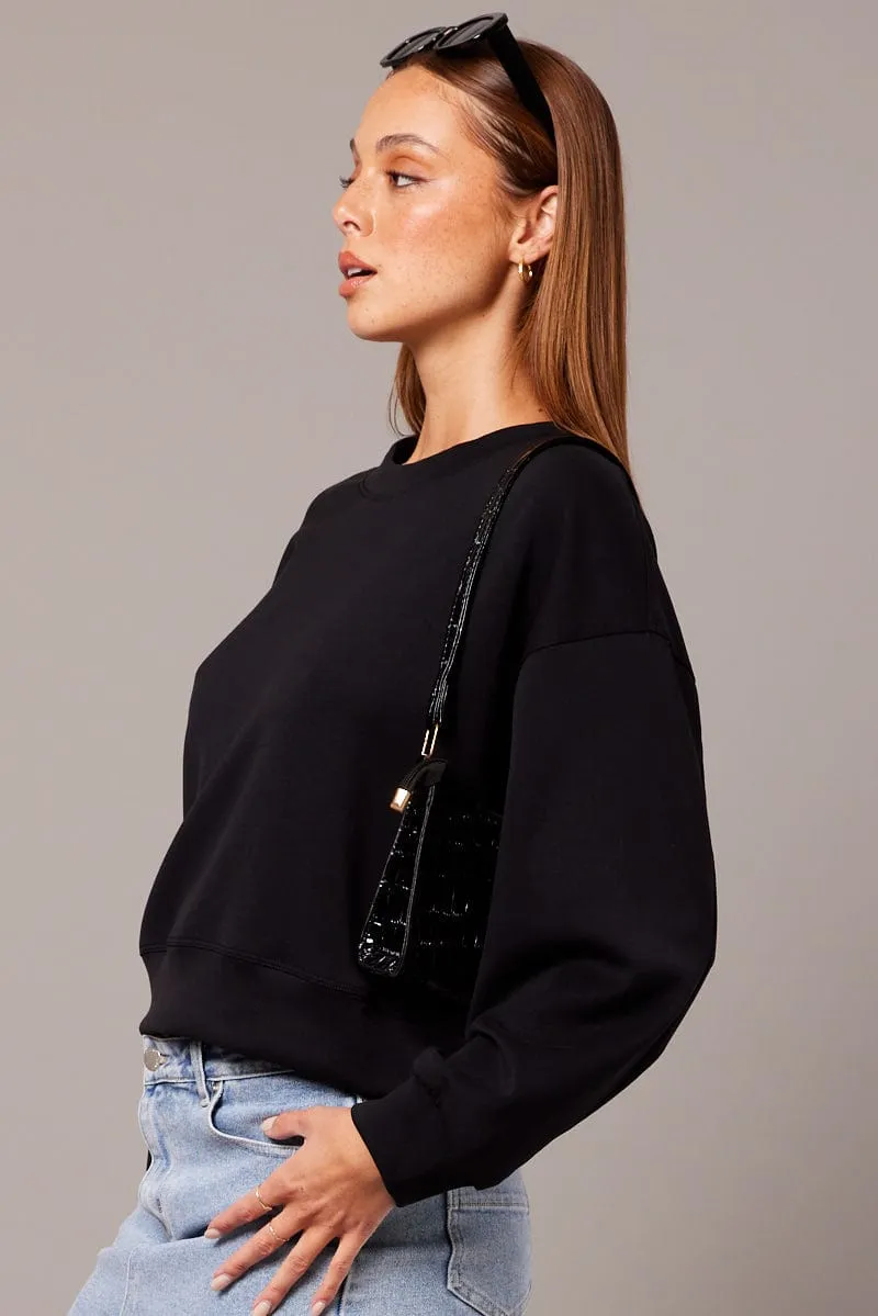 Black Crop Sweater Long Sleeve Oversized sold by Ally Fashion product image thumbnail 4