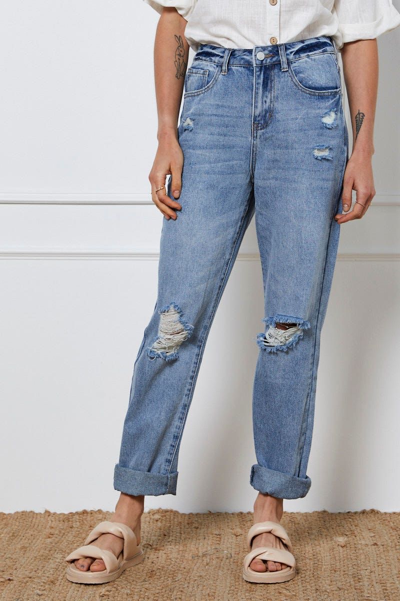 Blue Boyfriend Denim Jeans High Rise sold by Ally Fashion product image thumbnail 2