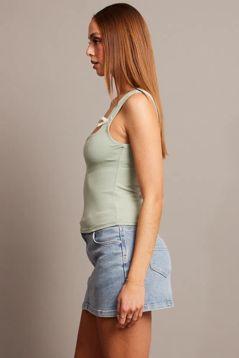 Green Supersoft Tank Scoop Neck Sleeveless Ribbon sold by Ally Fashion product image thumbnail 4