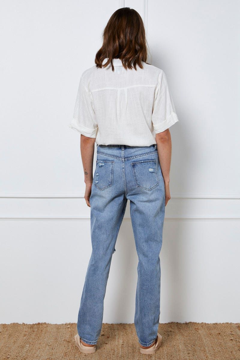 Blue Boyfriend Denim Jeans High Rise sold by Ally Fashion product image thumbnail 5