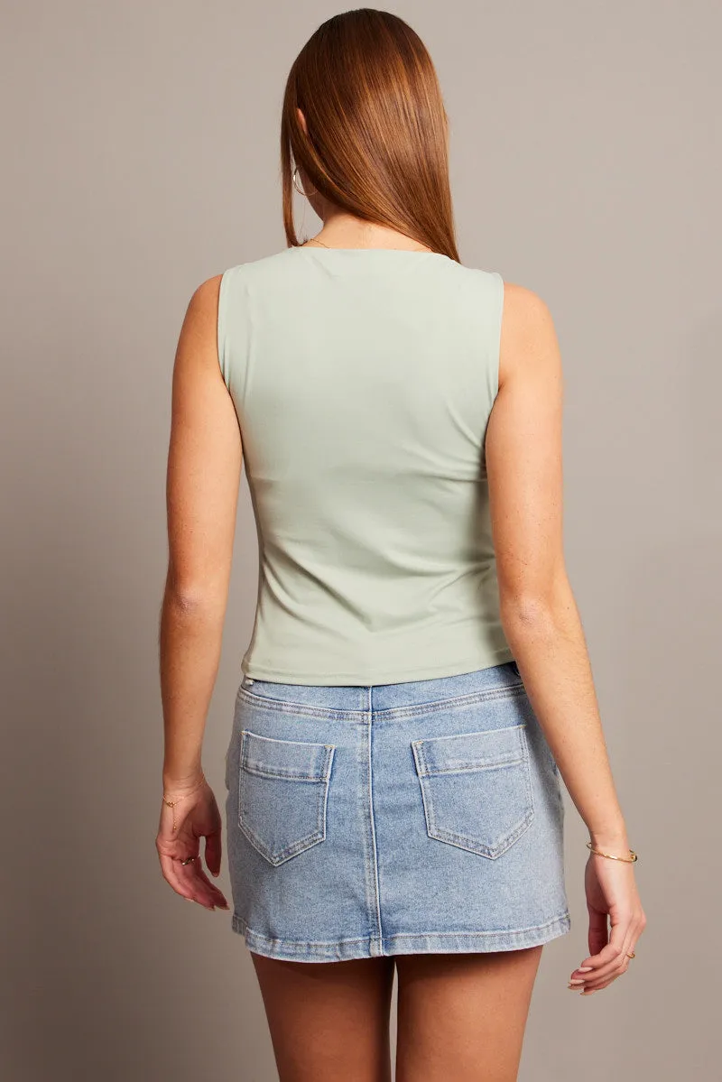 Green Supersoft Tank Scoop Neck Sleeveless Ribbon sold by Ally Fashion product image thumbnail 5