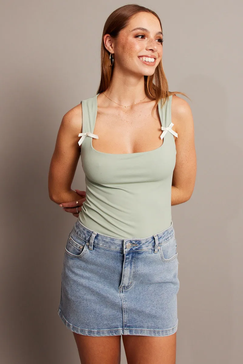 Green Supersoft Tank Scoop Neck Sleeveless Ribbon sold by Ally Fashion product image thumbnail 3