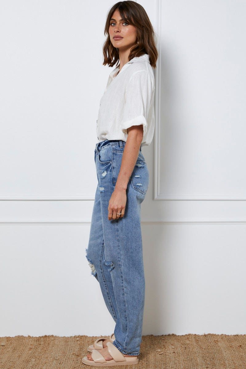 Blue Boyfriend Denim Jeans High Rise sold by Ally Fashion product image thumbnail 4