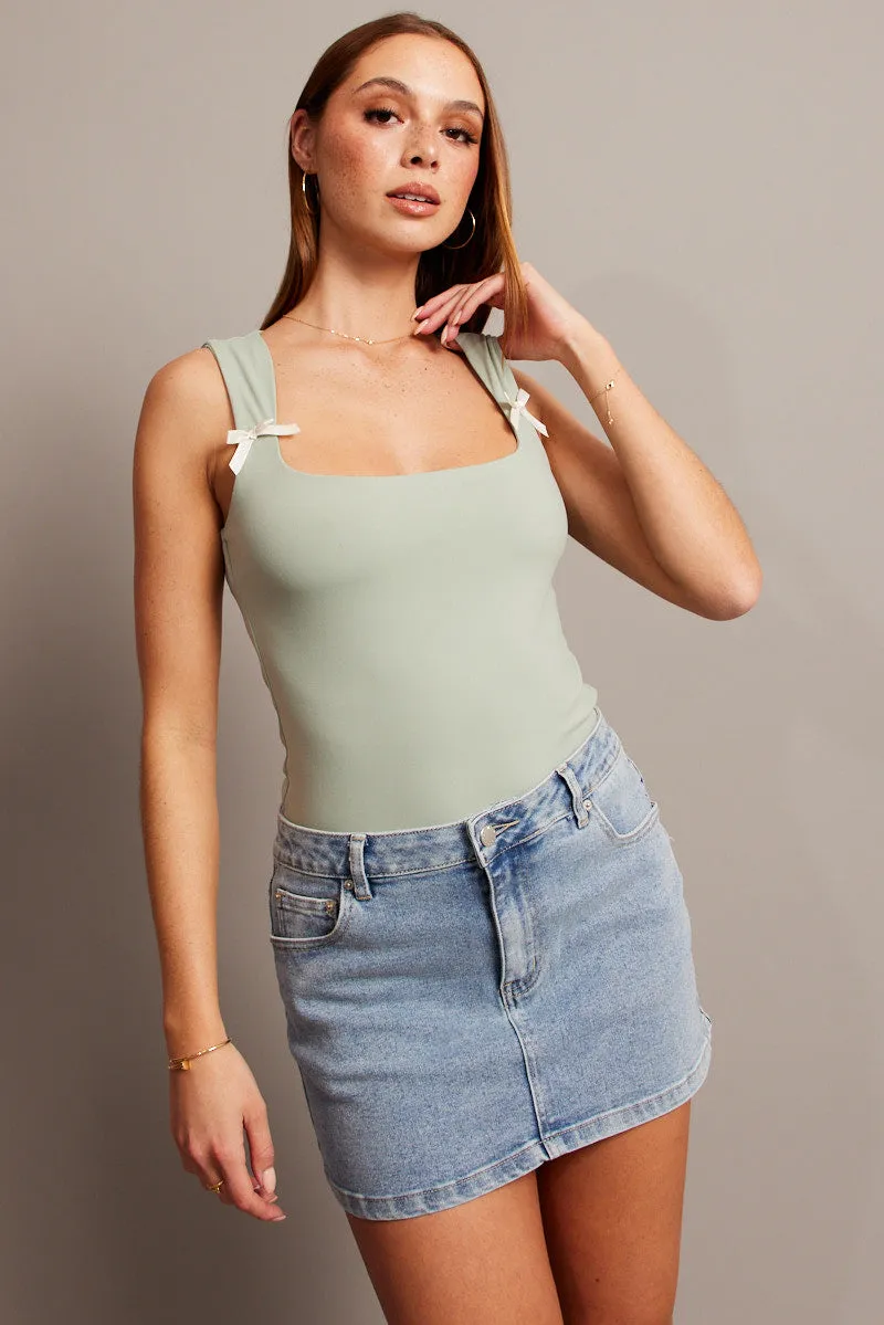 Green Supersoft Tank Scoop Neck Sleeveless Ribbon sold by Ally Fashion