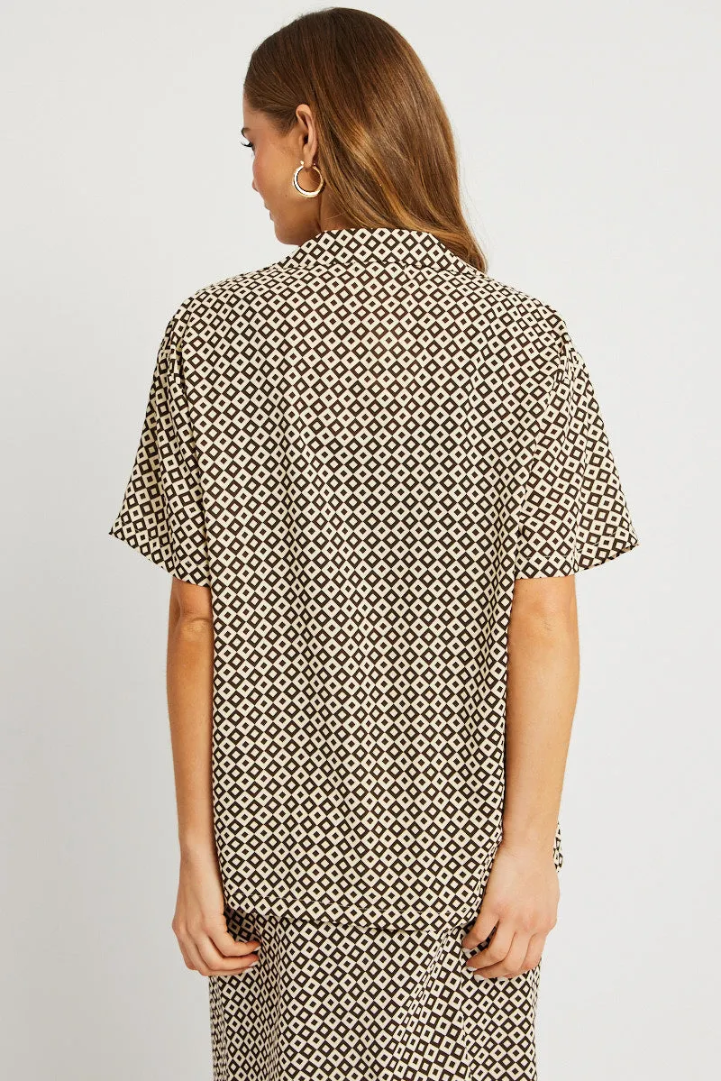 Brown Geo Relaxed Shirt Short Sleeve sold by Ally Fashion product image thumbnail 5