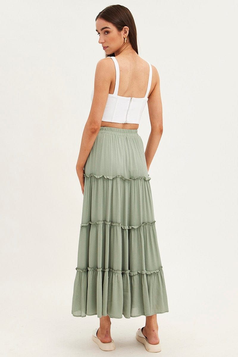 Green Maxi Skirt High Rise Tiered sold by Ally Fashion product image thumbnail 5