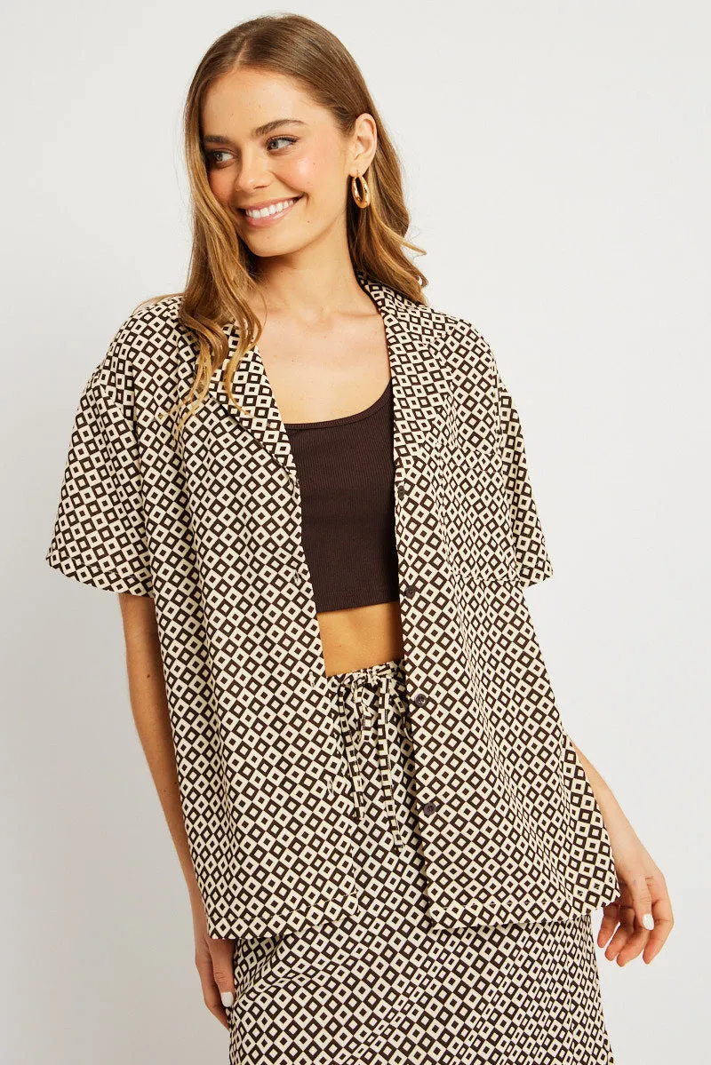 Brown Geo Relaxed Shirt Short Sleeve sold by Ally Fashion product image thumbnail 3